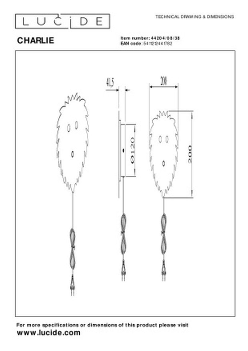 Lucide CHARLIE - Nástenné svietidlo deti - LED Dim. - 1x7W 2600K/2700K - Krém
